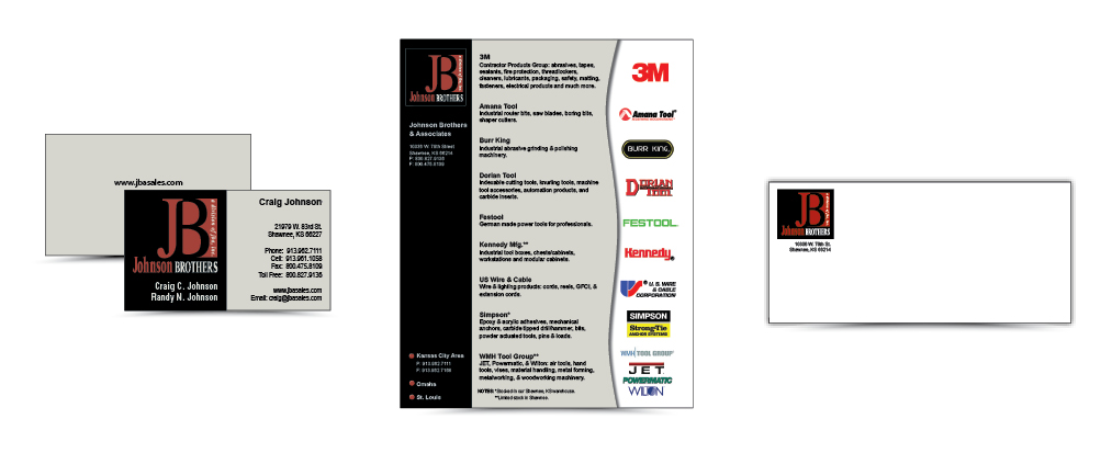 Point Graphics design business cards, logo, sell sheet, envelope for Johnson Brothers